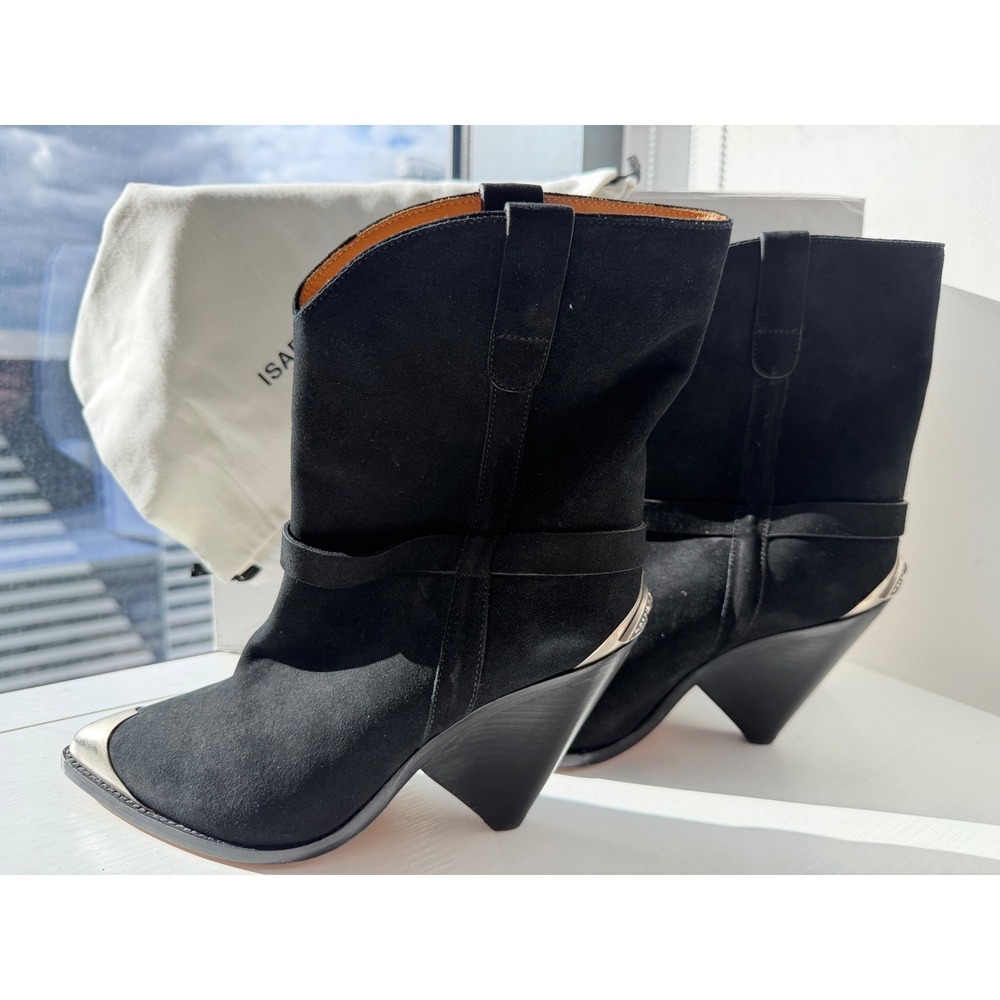 Isabel Marant Lamsy Black Suede Cap Toe Cone Boots Size 40 fits 39 9 fits 8.5 US - Picture 7 of 16